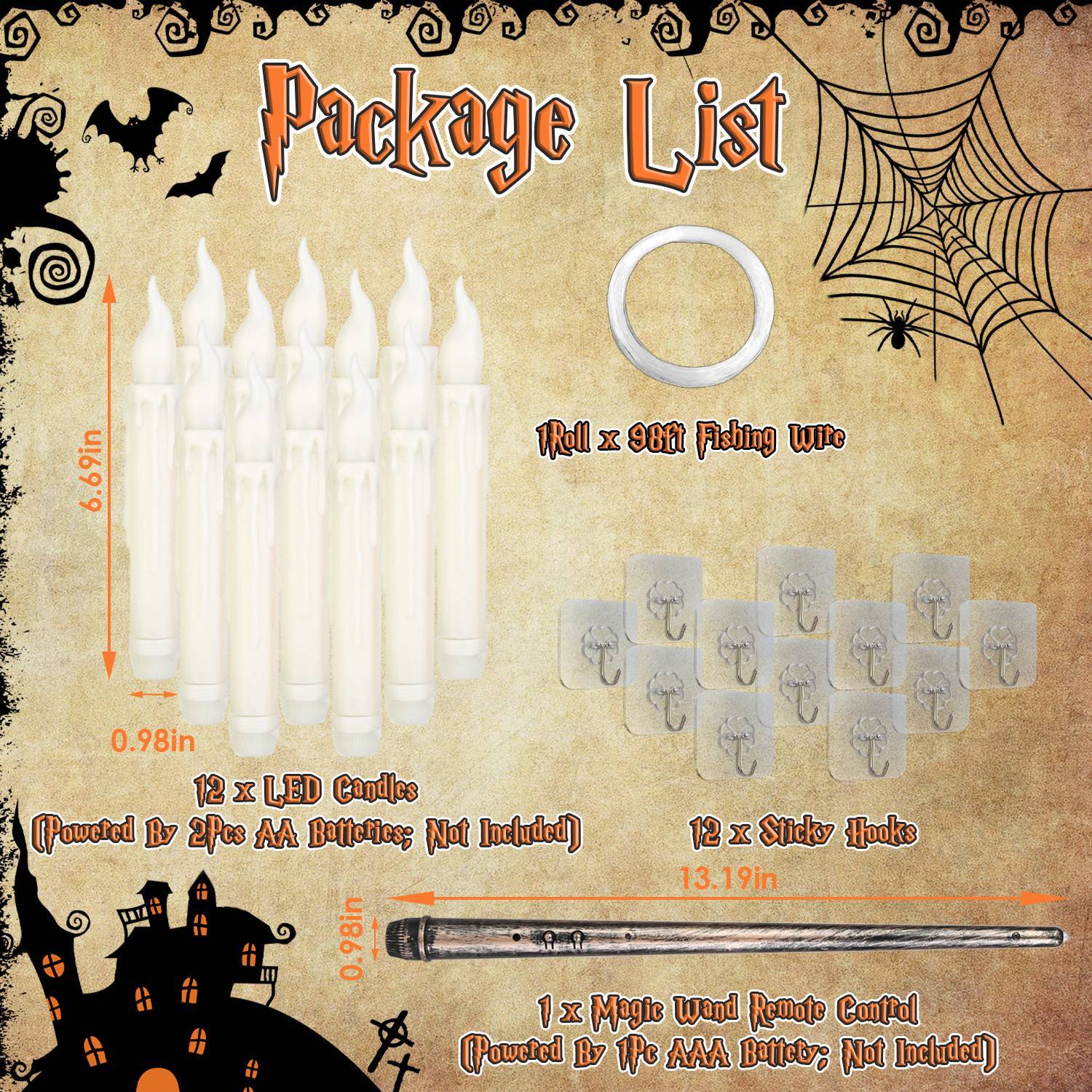 Floating LED Candles with Magic Wand Remote – 12-Pack Flameless Halloween Decor - Image 4