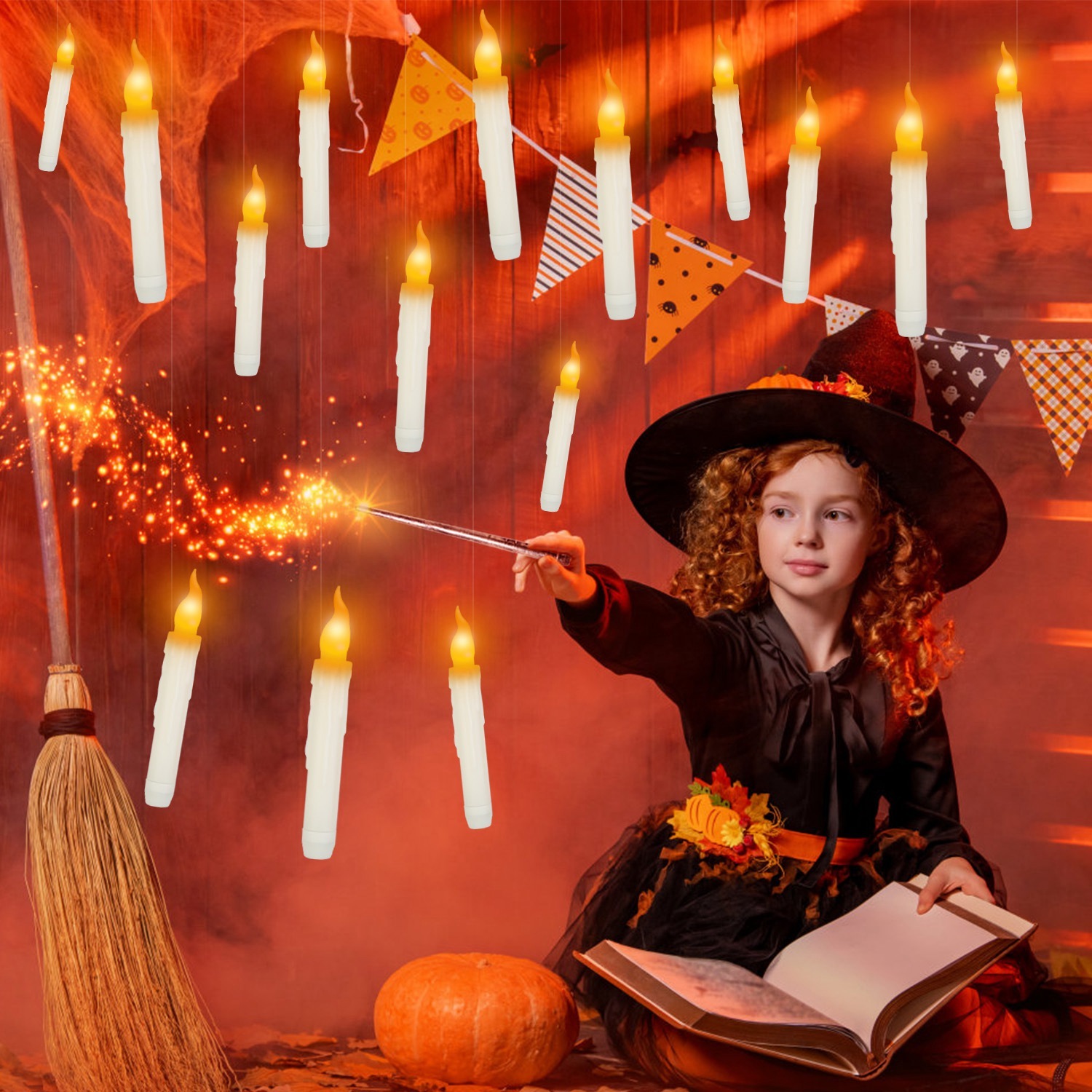 Floating LED Candles with Magic Wand Remote – 12-Pack Flameless Halloween Decor - Image 9