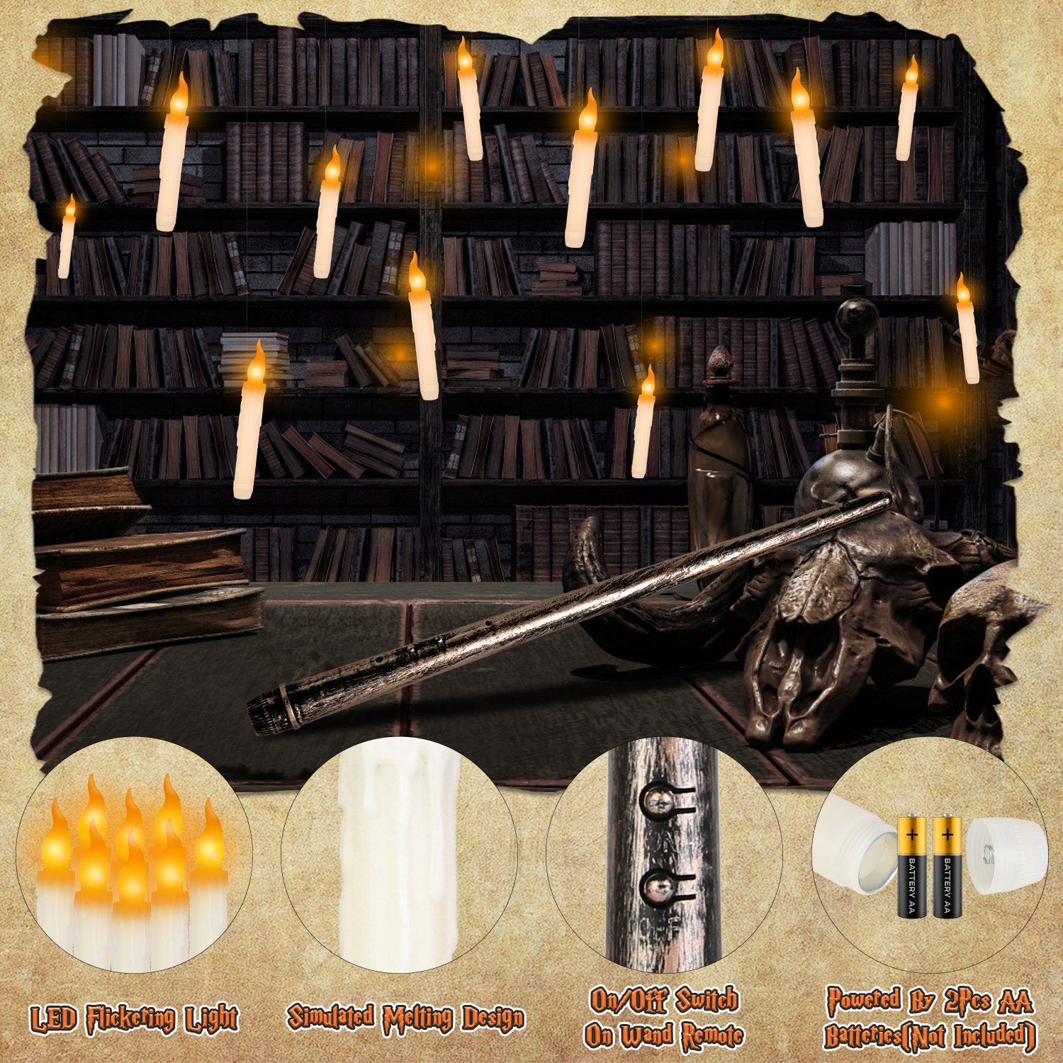 Floating LED Candles with Magic Wand Remote – 12-Pack Flameless Halloween Decor - Image 6